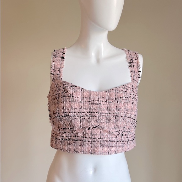 Elegant Pink Tweed Crop Top - Picture 1 of 10